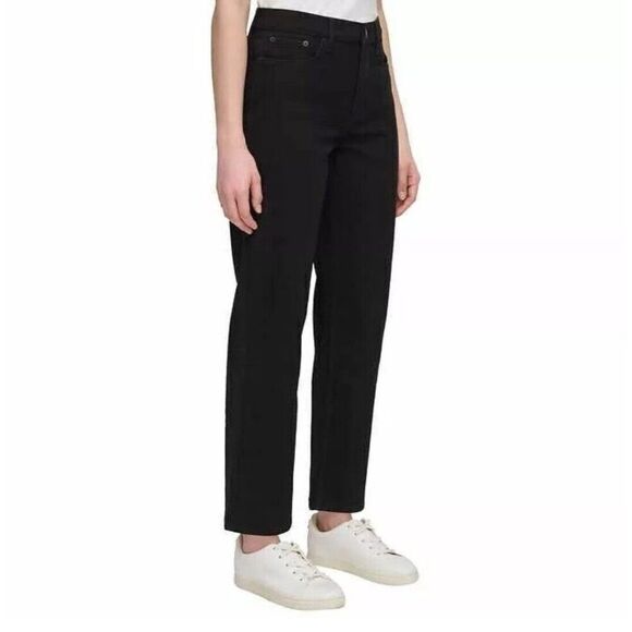 Calvin Klein Women's Sz 14 High Rise Straight Leg Jeans Jet Black 29" Inseam NWT - Picture 3 of 5